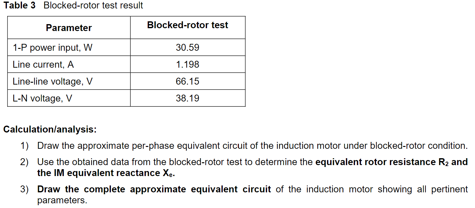 Solved Table 3 Blockedrotor test result