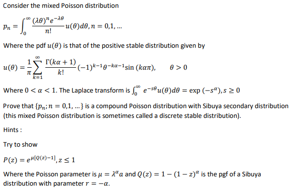 Consider the mixed Poisson distribution
\[
p_{n}=\int_{0}^{\infty} \frac{(\lambda \theta)^{n} e^{-\lambda \theta}}{n !} u(\th