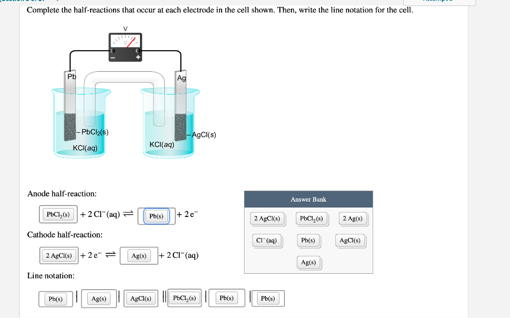 Solved Complete the half-reactions that occur at each | Chegg.com