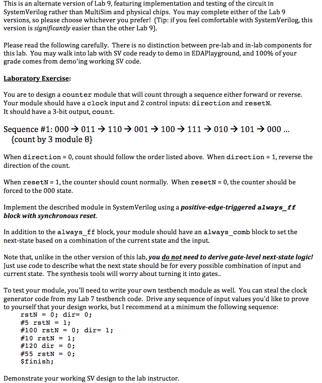 Sv Example Solved Also here's the testbench.sv code from lab 7, I need | Chegg.com