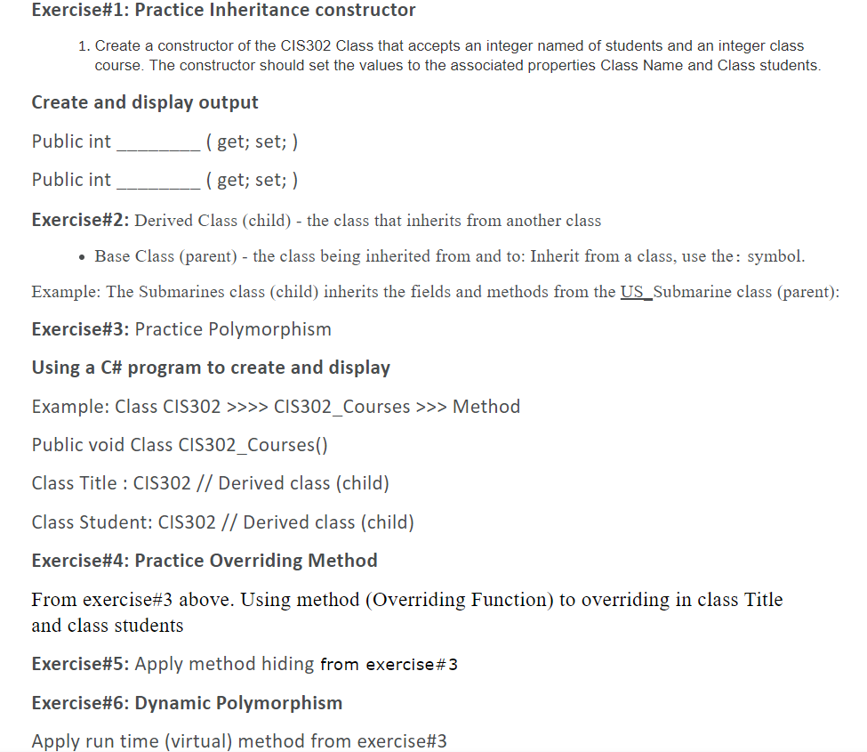 Exercise#1: Practice Inheritance constructor 1. | Chegg.com