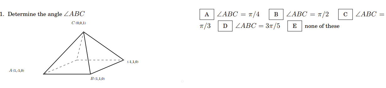 Solved 1. Determine the angle ∠ABC C(0,0,1) | Chegg.com