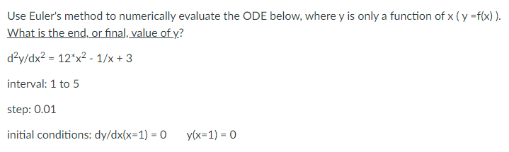Solved Use Euler's method to numerically evaluate the ODE | Chegg.com