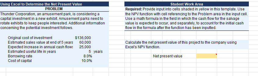 Solved Using Excel to Determine the Net Present Value | Chegg.com