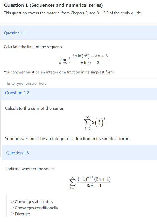 Solved Question 1. (Sequences and numerical series) This | Chegg.com