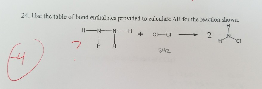 Solved 24. Use The Table Of Bond Enthalpies Provided To | Chegg.com