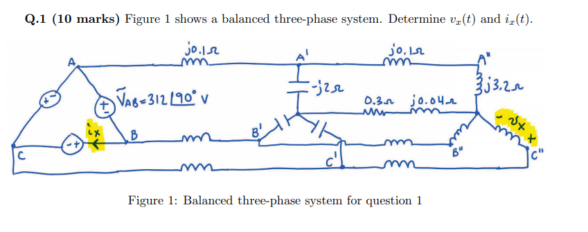 Solved Q.1 (10 marks) Figure 1 shows a balanced three-phase | Chegg.com