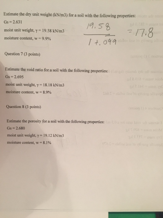 Solved Estimate the dry unit weight (kN/m3) for a soil with | Chegg.com