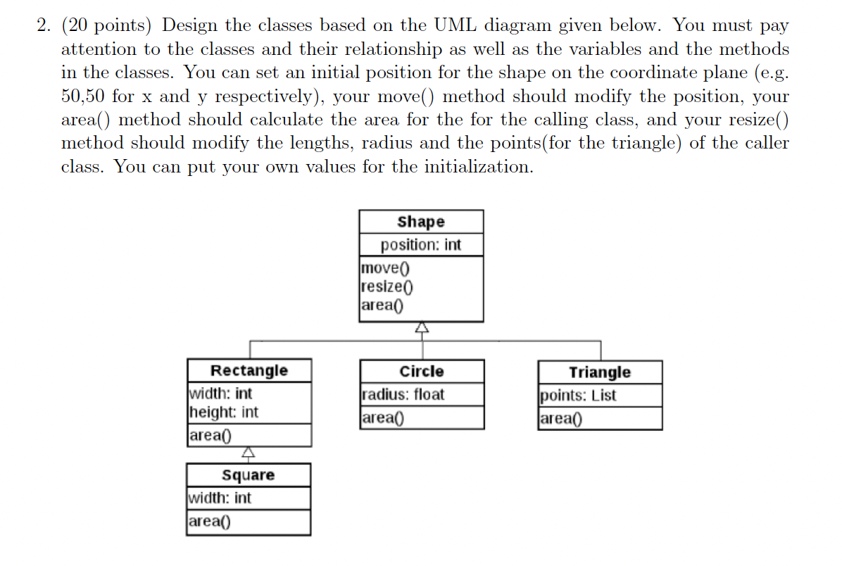 Solved 2. (20 points) Design the classes based on the UML | Chegg.com