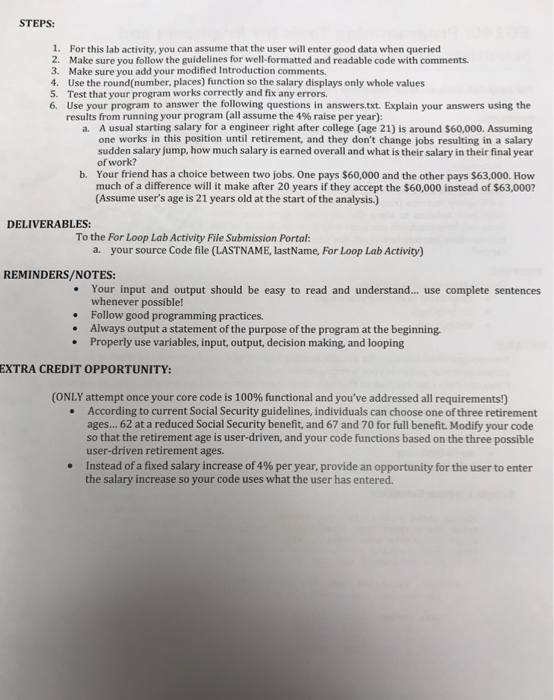 Solved STEPS 1. For this lab activity, you can assume that | Chegg.com