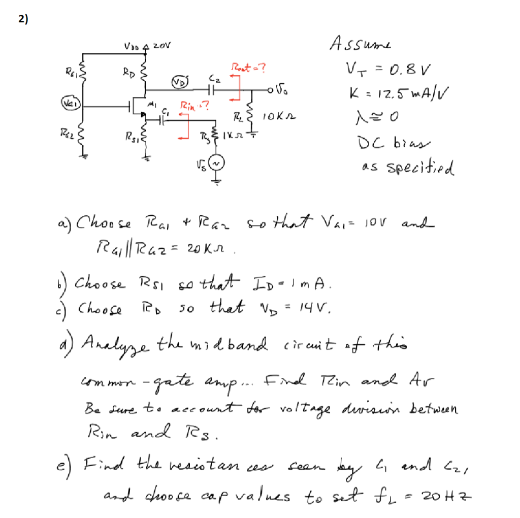 Solved Assume VT=0.8 VK=12.5 mA/Vλ≅0DC bias as specitied | Chegg.com