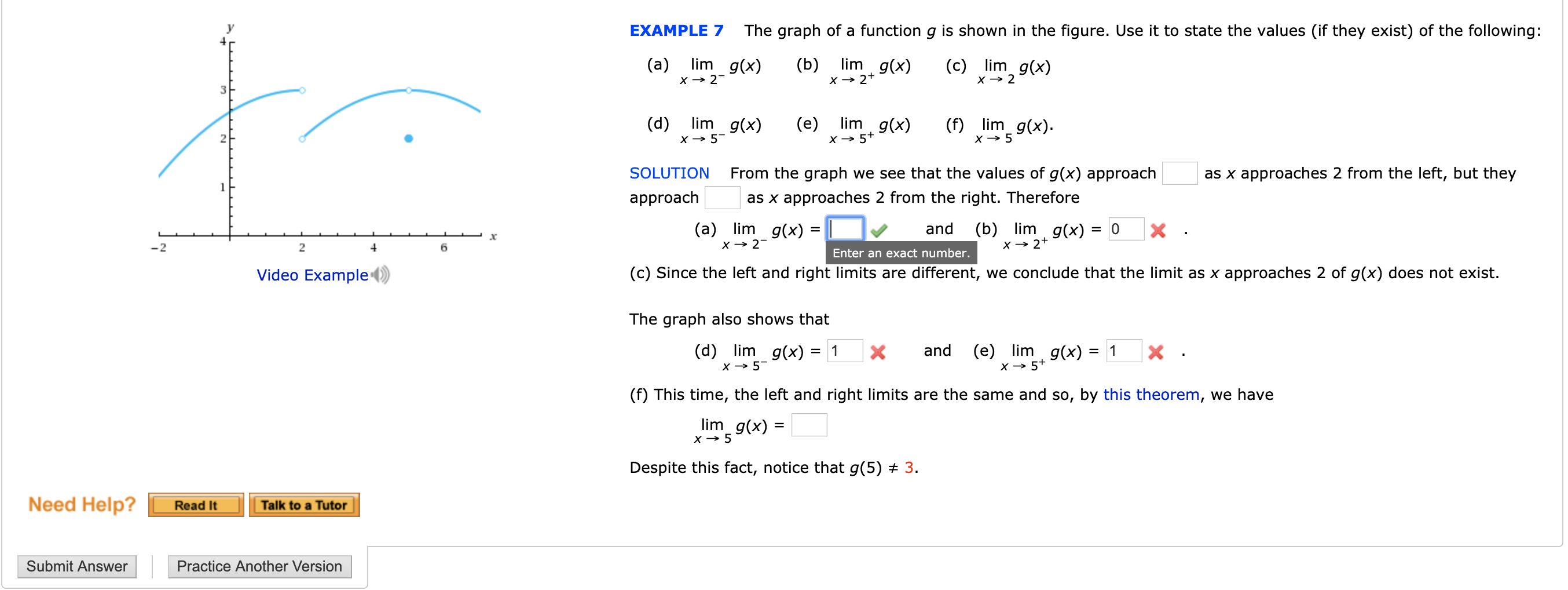 Solved EXAMPLE 7 (a) lim The graph of a function g is shown | Chegg.com