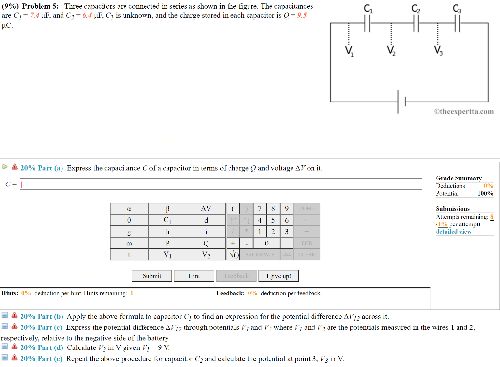 Solved (9%) Problem 5: Three Capacitors Are Connected In | Chegg.com