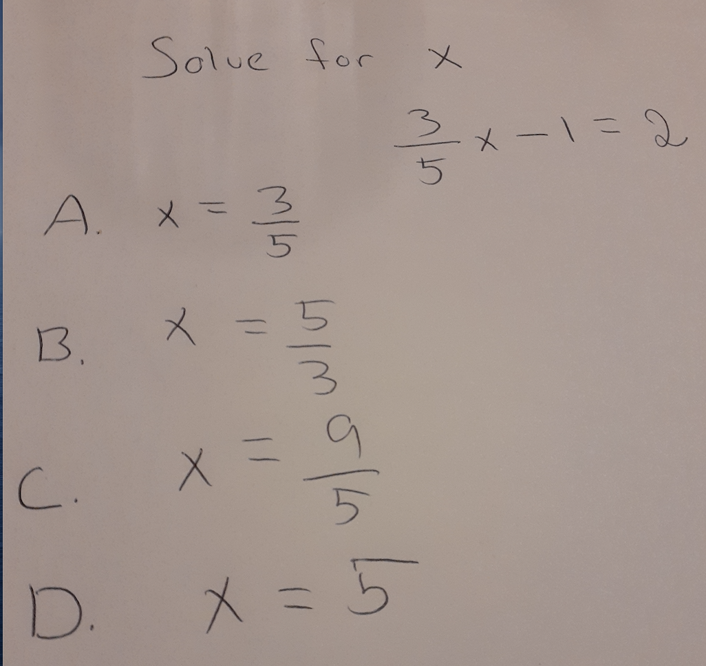 Solved X Solue for 3+ x-1=2 5 A. X=3 В. x m/ him olah C. X = | Chegg.com