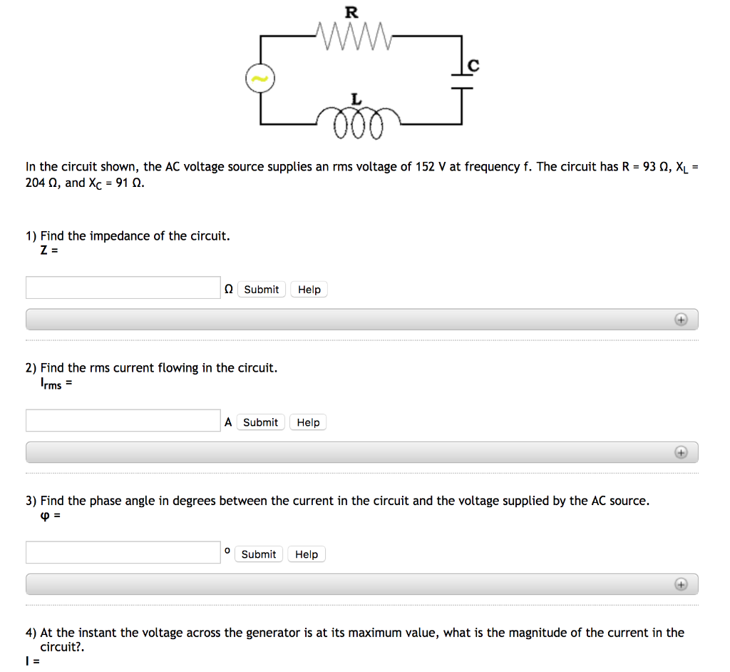 Solved In the circuit shown, the AC voltage source supplies | Chegg.com