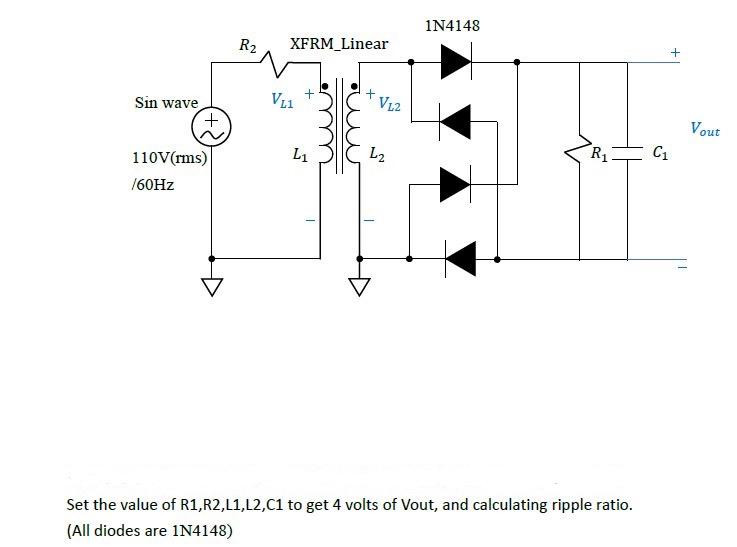 Set the value of R1,R2, L1, L2,C1 to get 4 volts of | Chegg.com