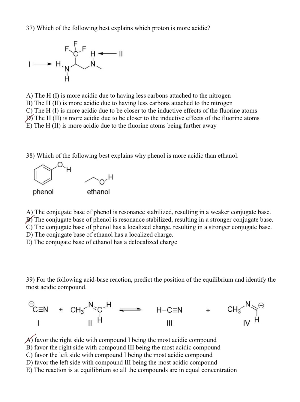 Solved 37) Which of the following best explains which proton | Chegg.com