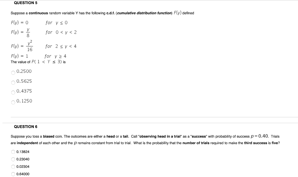 Solved QUESTION 5 Suppose a continuous random variable Y has | Chegg.com