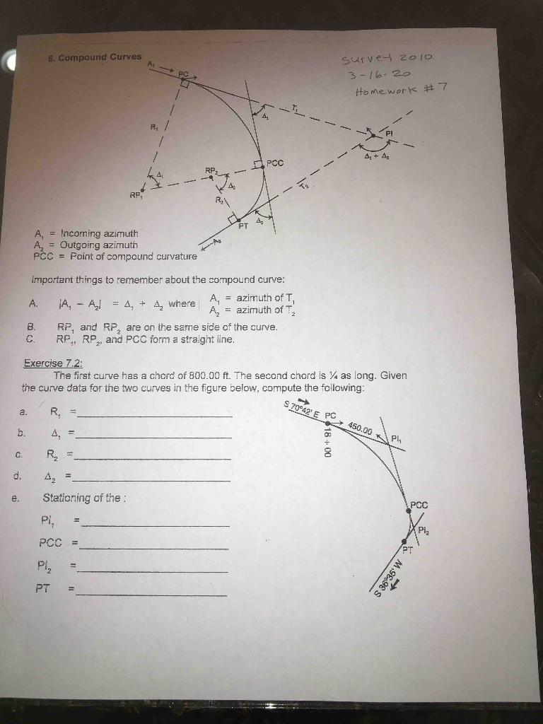 Solved 6. Compound Curves survey 2010 3-16-20 Homework #7 | Chegg.com
