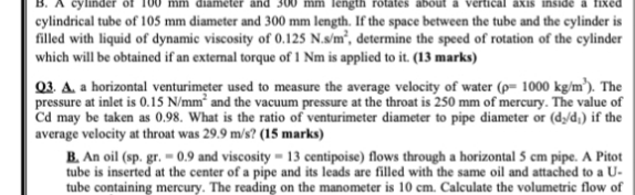 Solved I need a solution to question 3 in the fluid flow | Chegg.com