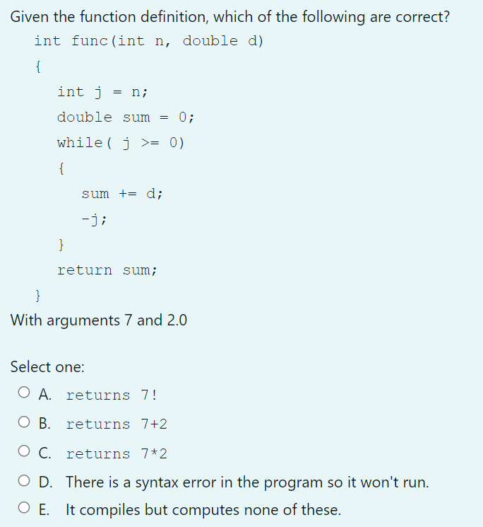 Solved Given the function definition, which of the following | Chegg.com