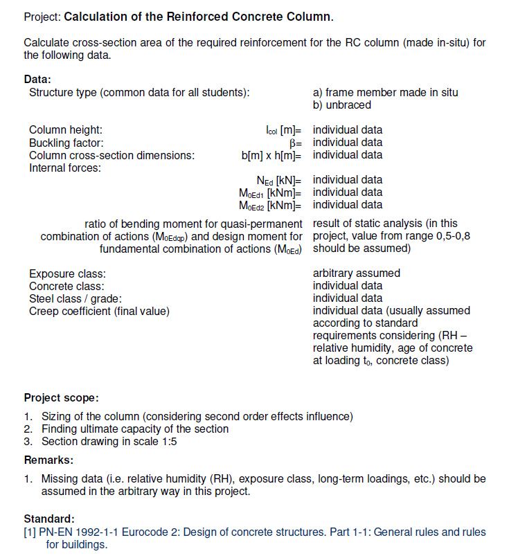 Solved Project: Calculation of the Reinforced Concrete | Chegg.com