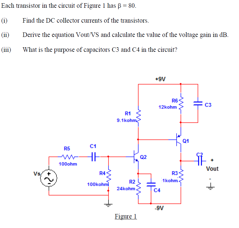 Solved Each transistor in the circuit of Figure 1 has B = | Chegg.com