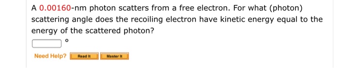 Solved A 0.00160-nm photon scatters from a free electron. | Chegg.com