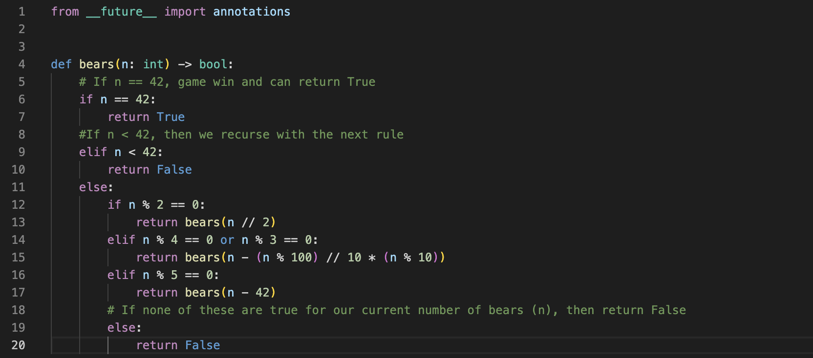 Solved Create tests for the bear game code below Must have | Chegg.com