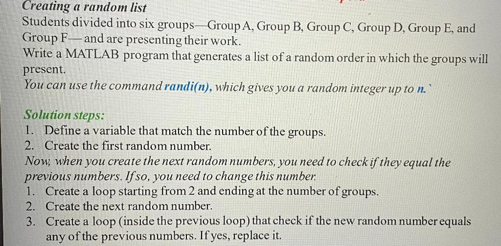 Solved Creating a random list Students divided into six | Chegg.com