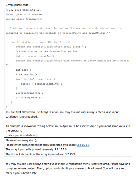 Solved Given source code: //Q3. Your name and ID: import | Chegg.com