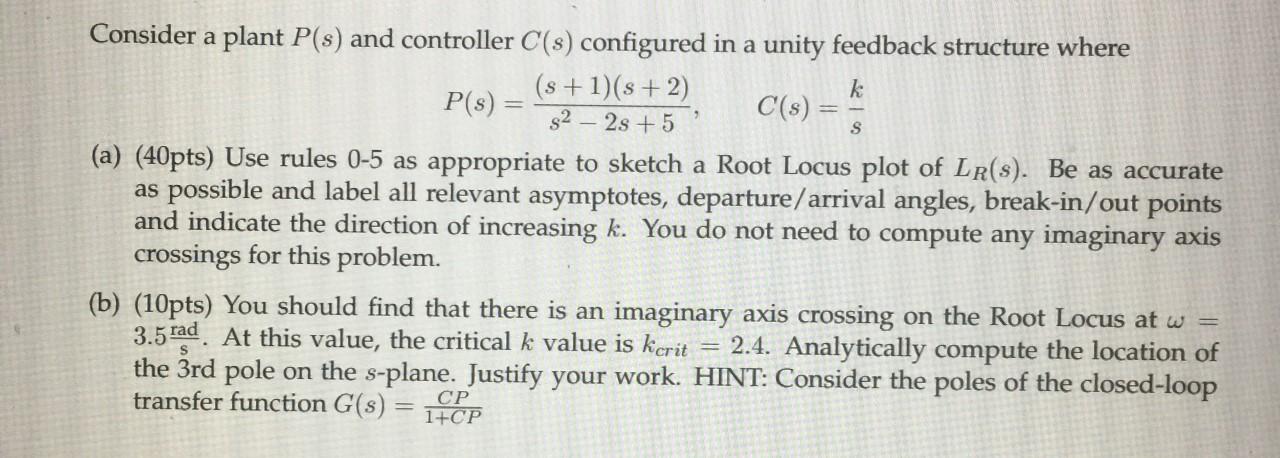Solved S Consider a plant P(s) and controller C(s) | Chegg.com