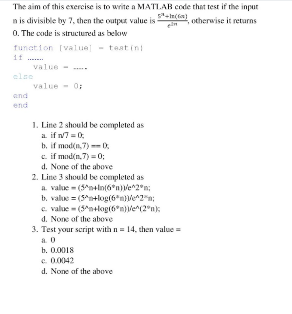 Solved The aim of this exercise is to write a MATLAB code | Chegg.com