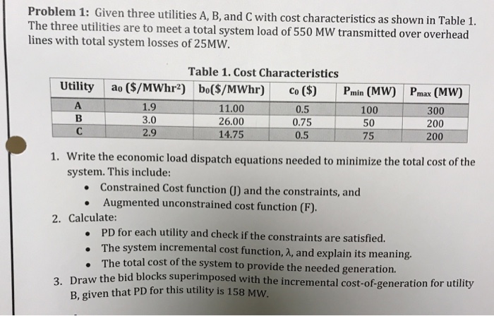 Solved Problem 1: Given three utilities A, B, and C with | Chegg.com