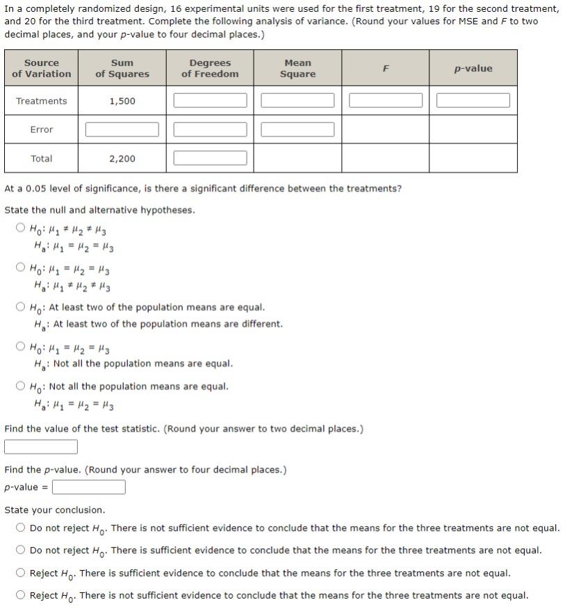 Solved In A Completely Randomized Design, 16 Experimental | Chegg.com