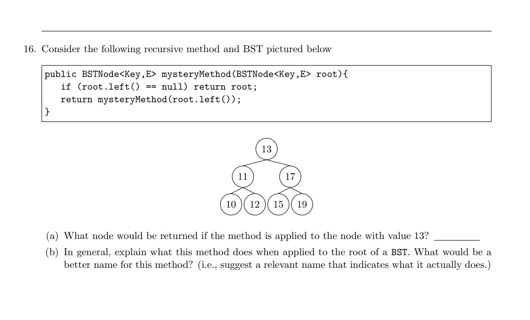 Solved Consider The Following Recursive Method And BST | Chegg.com