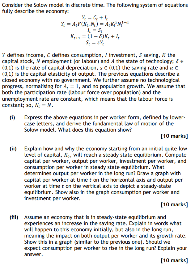 Solved Consider the Solow model in discrete time. The | Chegg.com