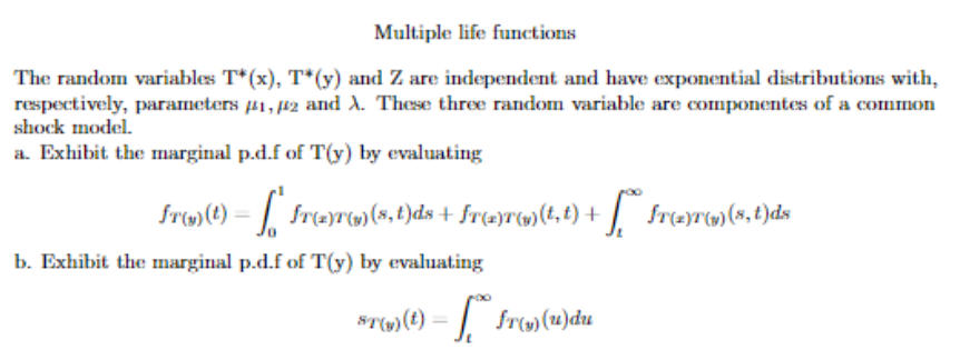 Multiple life functions The random variables T*(x), | Chegg.com