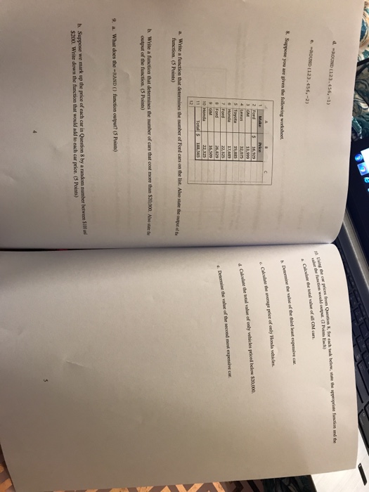 Solved Suppose you are given the following worksheet. a. | Chegg.com