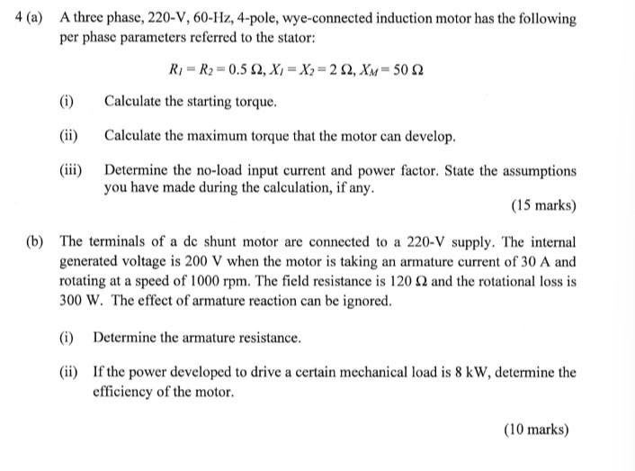 Solved (a) A three phase, 220-V, 60-Hz, 4-pole, | Chegg.com