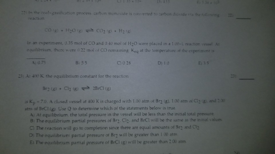 Solved 221 In The Coal Asification Process Carbon Monoxid Chegg Com