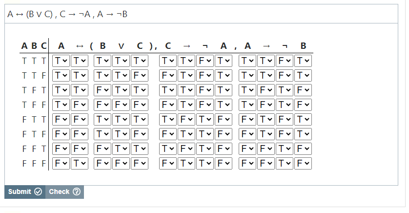 Solved A↔(B∨C),C→¬A,A→¬B | Chegg.com