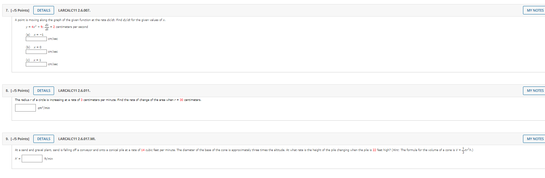 Solved 7. [-/5 Points] DETAILS LARCALC11 2.6.007. A point is | Chegg.com
