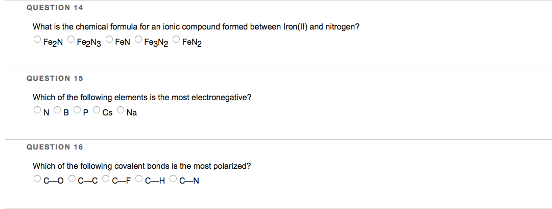 Solved QUESTION 14 What is the chemical formula for an ionic | Chegg.com