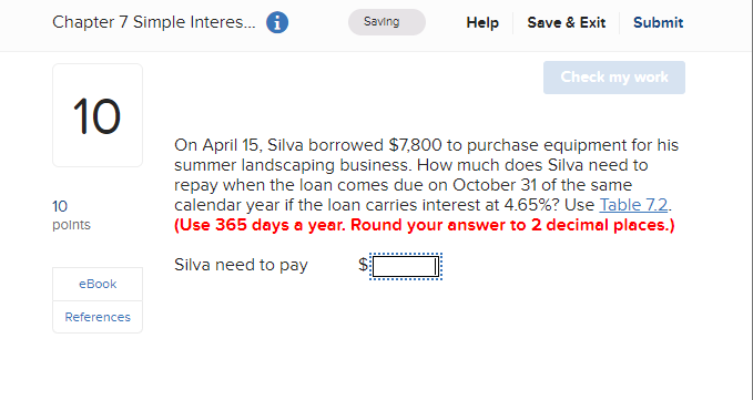 Solved Chapter 7 Simple Interes... Saving Help Save & Exit | Chegg.com