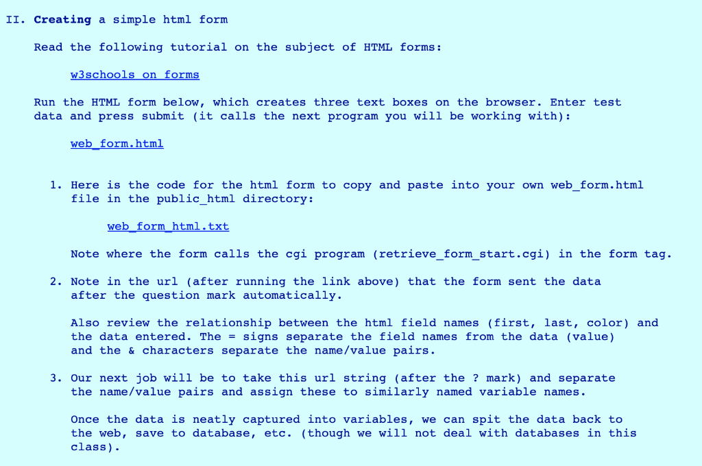 II. Creating a simple html form Read the following | Chegg.com