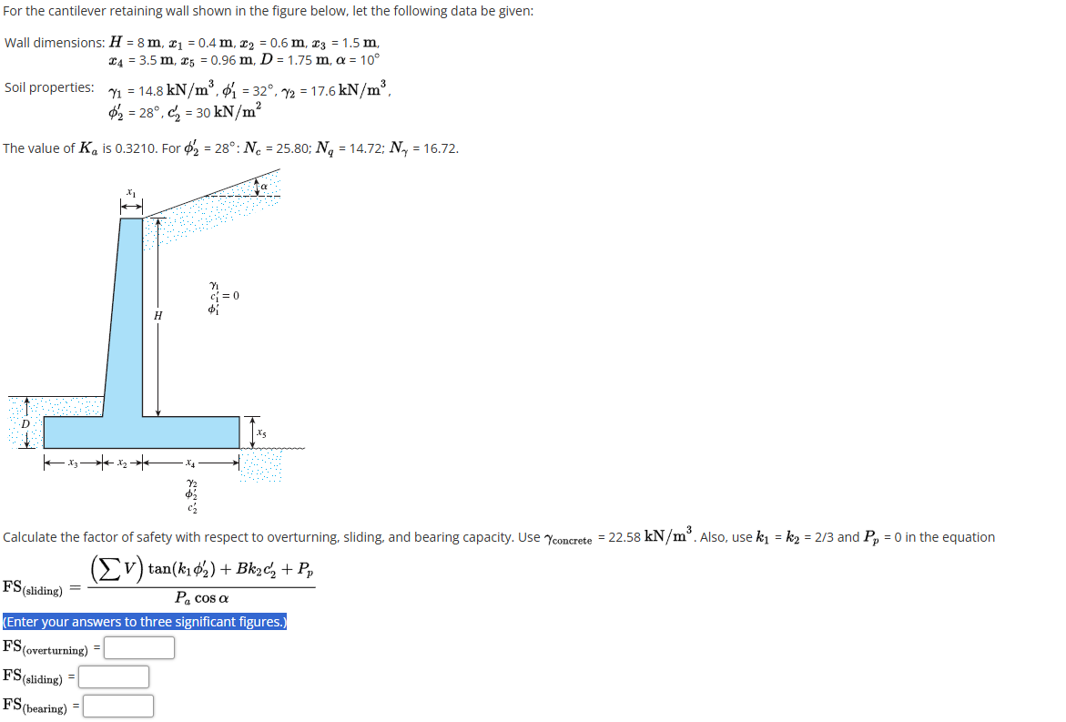 Solved For the cantilever retaining wall shown in ﻿the | Chegg.com