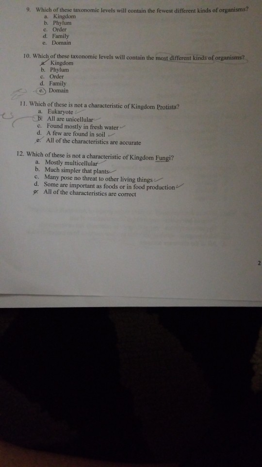 Solved 9. Which of these taxonomic levels will contain the | Chegg.com