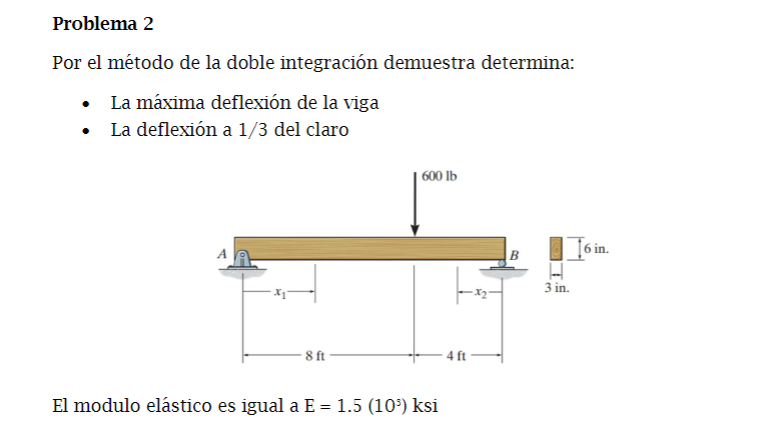 Por el método de la doble integración demuestra determina: - La máxima deflexión de la viga - La deflexión a 1/3 del claro El