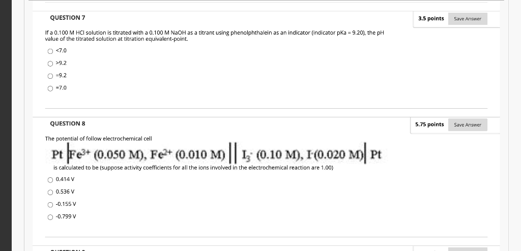 Solved QUESTION 7 3.5 points Save Answer If a 0.100 M HCl | Chegg.com